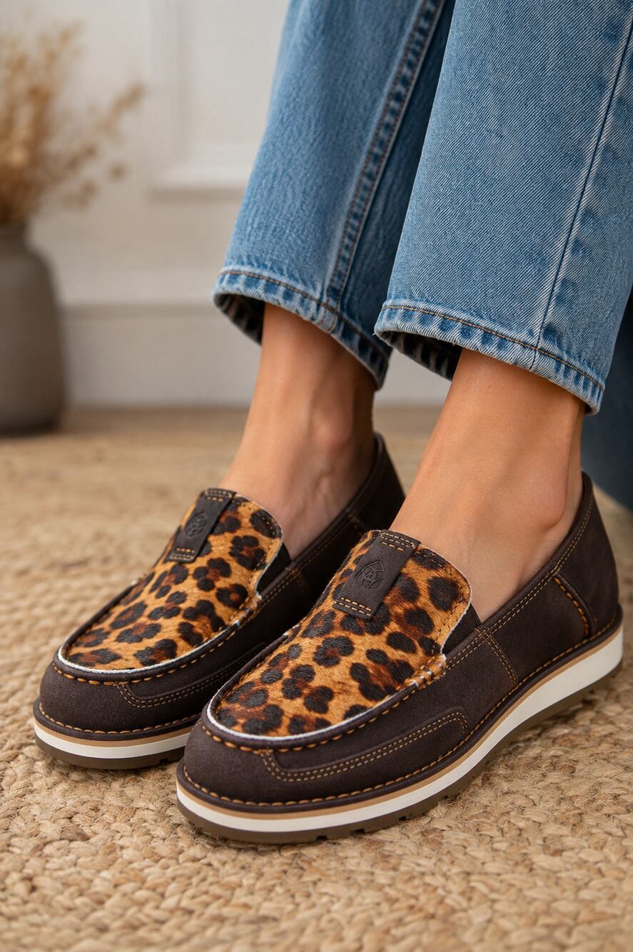 Ariat Women's SZ 8.5 Chocolate Leopard Cruiser Casual Slip On Shoes Brown Yellow